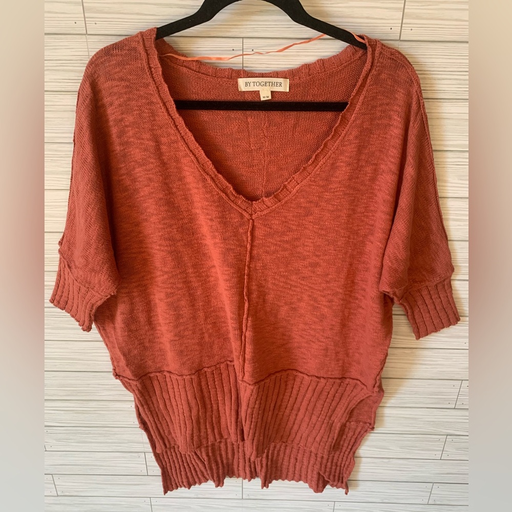 By Together Rust Knit Sweater 1/2 sleeve 100% cotton